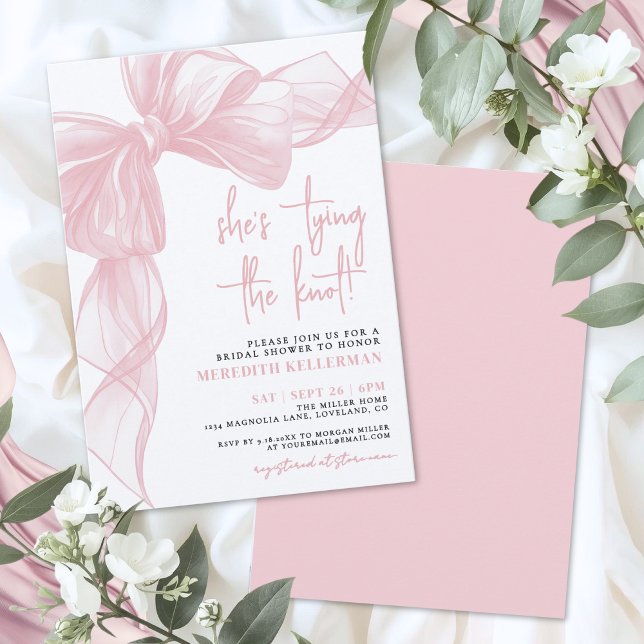 Elegant Rosa Rosett Bröllopsfest Inbjudningar (Elegant Blush Pink Bow Bridal Shower Invitation)
