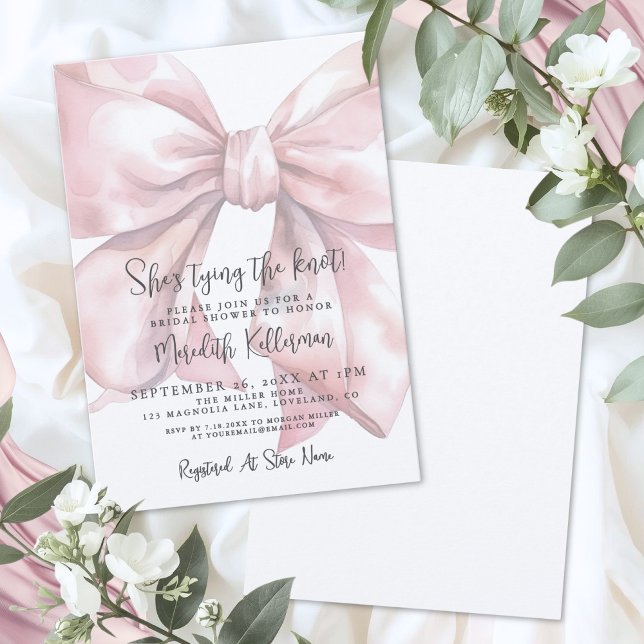 Elegant Rosa Rosett Bröllopsfest Inbjudningar (Elegant Blush Pink Bow Bridal Shower Invitation )