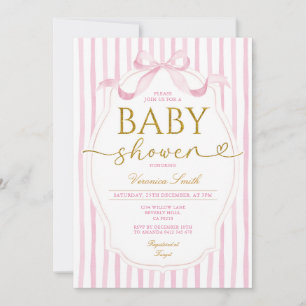 Elegant rosa rosett Coquette flicka baby shower ra Inbjudningar