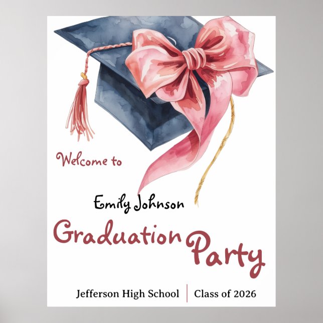 Elegant rosa rosett examensfestaffisch poster (Framsidan)