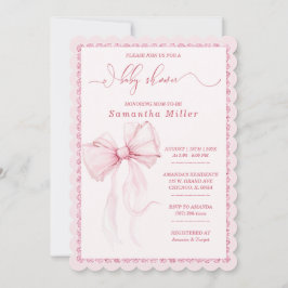 Elegant rosa rosett för flickor baby shower inbjudningar