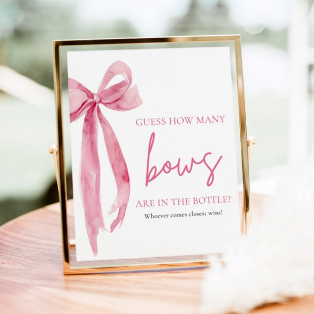 Elegant Rosa Rosett Gissa Hur Många Rosetter Spel Poster (Elegant Blush Pink Bow Guess How Many Bows Game Sign)