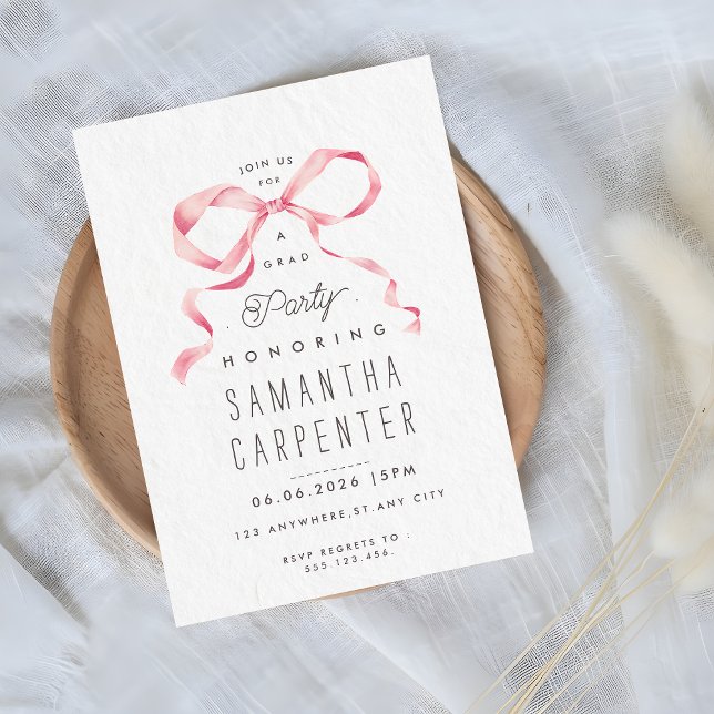 Elegant rosa rosett kokett foto grå examen inbjudningar (Skapare uppladdad)