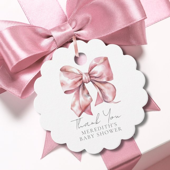 Elegant Rosa Rosett Nyförlossningsfest Gåvor Etiketter (Elegant Blush Pink Bow Baby Shower Favor Tags)