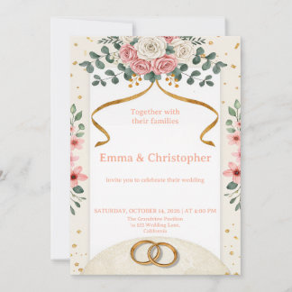 Elegant Rosa Rosor Bröllopsinbjudan Inbjudningar