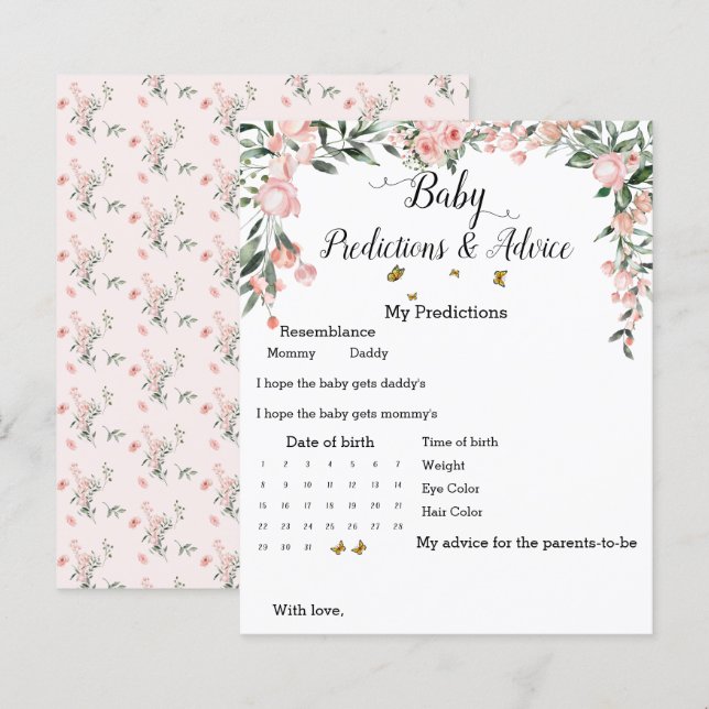 Elegant Rosa Rosor & Fjärilar Baby Shower Spel (Fram/baksida)