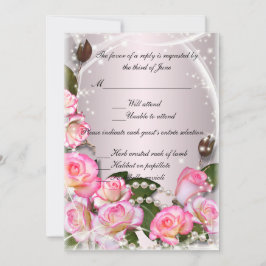 Elegant Rosa Rosor Och Pärlor Svarskort Inbjudningar