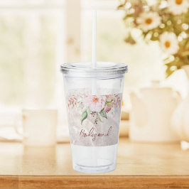 Elegant Rosa Rospejon Blommig Marmor Take Away Mugg