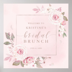Elegant Rosa Rosvatten Bröllopsbrunch Välkommen Poster
