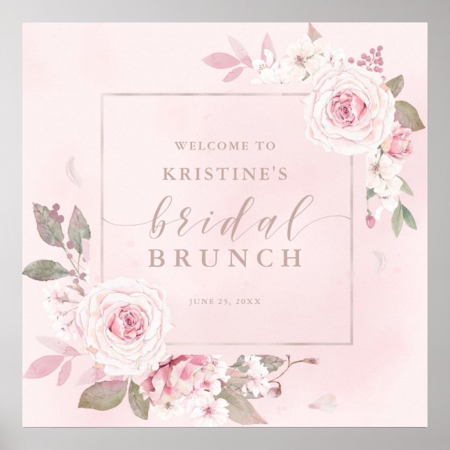 Elegant Rosa Rosvatten Bröllopsbrunch Välkommen Poster (Framsidan)