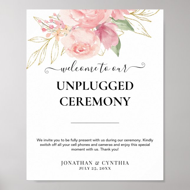 Elegant Rosa Rosvatten Färgrik Blommig Bröllop Poster (Framsidan)