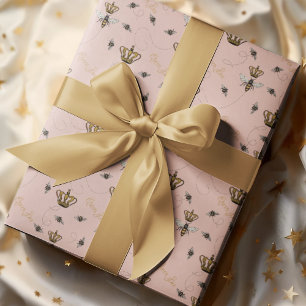 Elegant Rosa Royal Drottning Bee & Guld Kronan Presentpapper