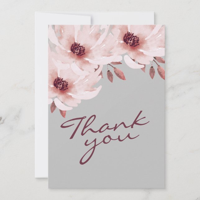 Elegant  Rosa Rusty Watercolor Blommigt Photo Tack Kort (Framsida)