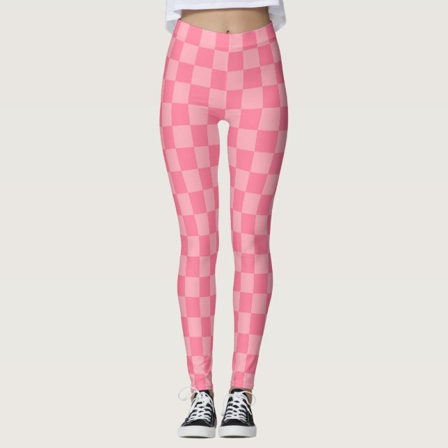 Elegant rosa rutigt mönster leggings (Framsida)