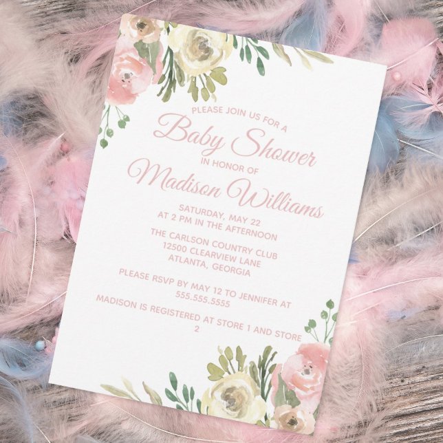 Elegant  Rosa Sage Blommigt Girl Baby Shower Inbjudningar (Skapare uppladdad)