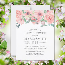 Elegant Rosa Sage Grönt Blommigt Baby Shower Inbjudningar