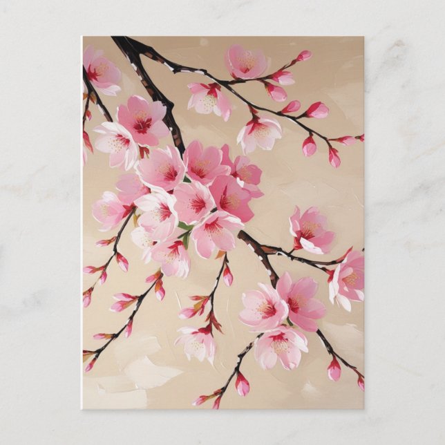 Elegant rosa Sakura-blom Postkort - Japansk Ch Vykort (Framsida)