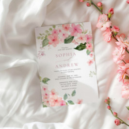 Elegant Rosa Sakura Blommor Bröllopsinbjudan Inbjudningar