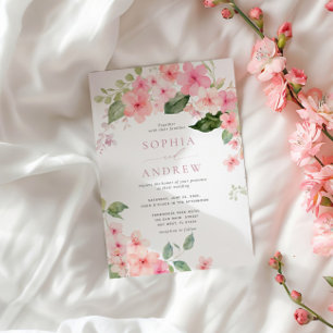 Elegant Rosa Sakura Blommor Bröllopsinbjudan Inbjudningar