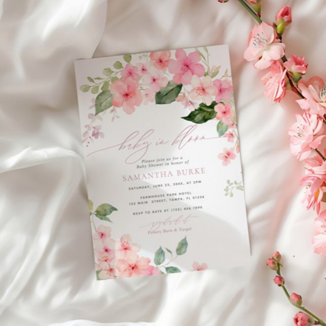 Elegant Rosa Sakura Flowers Baby i Bloom Shower Inbjudningar (Skapare uppladdad)