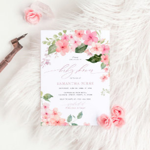 Elegant Rosa Sakura Flowers Baby Shower Inbjudningar