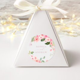 Elegant Rosa Sakura Flowers Bröllop Runt Klistermärke