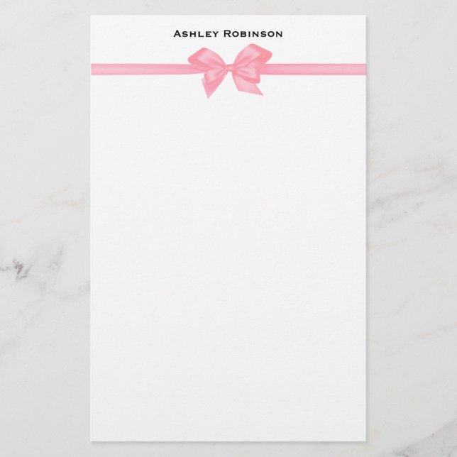Elegant Rosa Satin Bow på vit  Brevpapper (Framsida)
