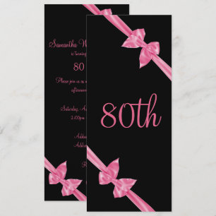 Elegant Rosa Satin Bows 80:e födelsedagen Inbjudningar