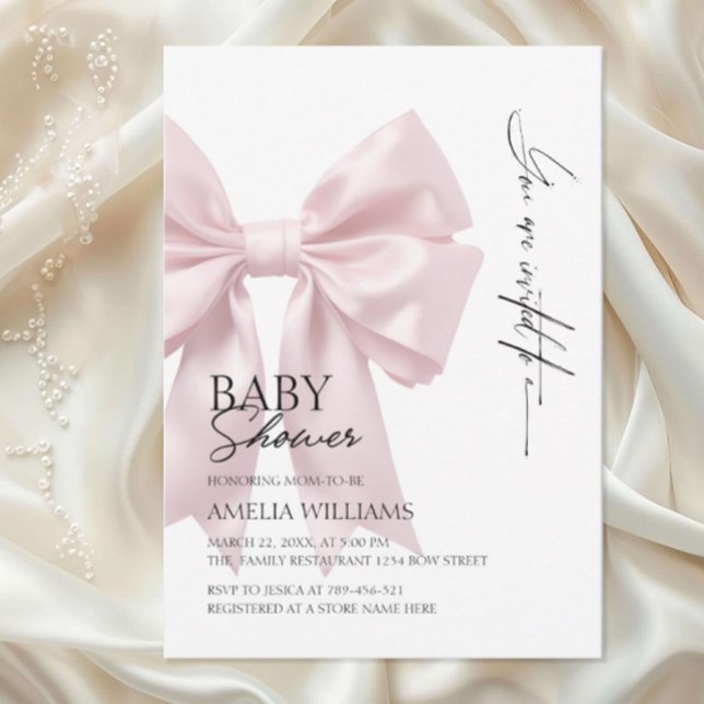 Elegant rosa satinbåge baby shower inbjudningar (Skapare uppladdad)