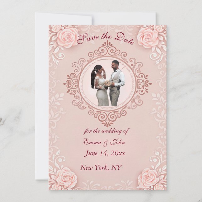 Elegant Rosa Save the Date-kort  Spara Datumet (Framsida)