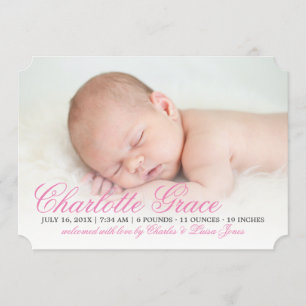 Elegant Rosa Script Birth Notice Meddelande