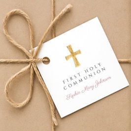 Elegant Rosa Script Kor First Communion Gåvor Etiketter