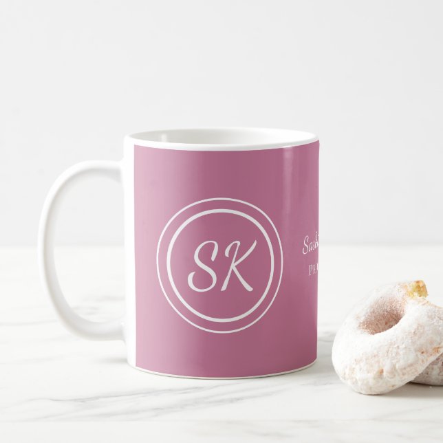 Elegant Rosa  Script Monogram Business Kaffemugg (Med munk)