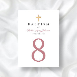 Elegant Rosa Script Religiösa Kor Girl Baptism Bordsnummer
