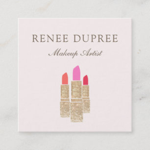 Elegant Rosa Sequin Lipstick Makeup Artist Beauty Fyrkantigt Visitkort