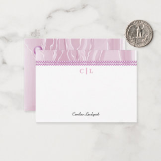 Elegant Rosa Silke & Rosa Pearls Monogramme Anteckningskort