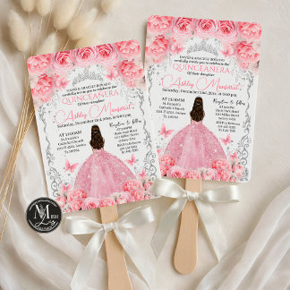 Elegant Rosa Silver Blommig Quinceañera Inbjudningar