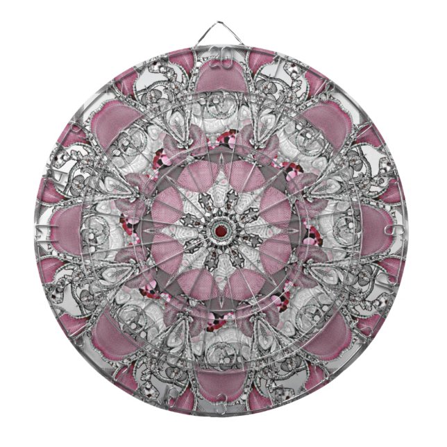 Elegant Rosa Silver Dekorative Dartboard Darttavla (Framsidan)