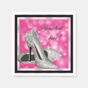Elegant rosa silver glitter högklackad sko pappersservett