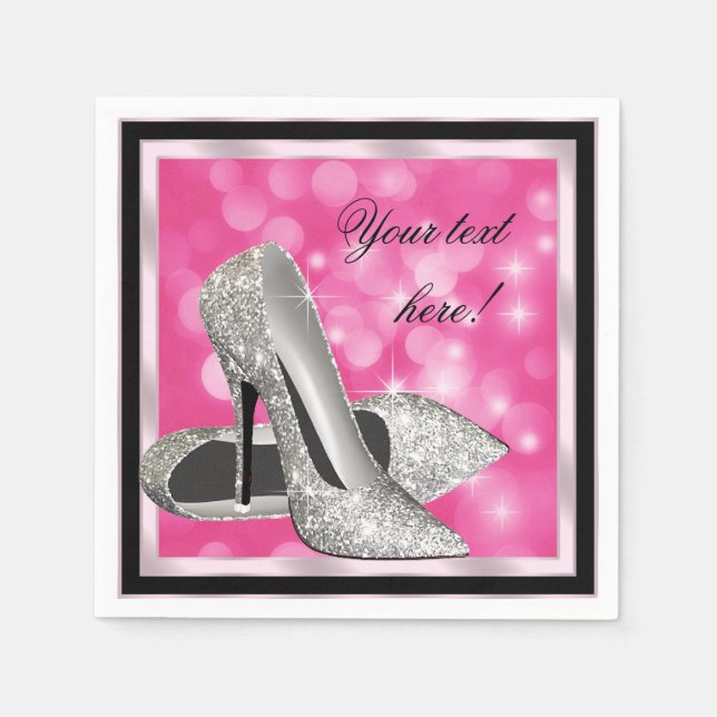 Elegant rosa silver glitter högklackad sko pappersservett (Framsidan)