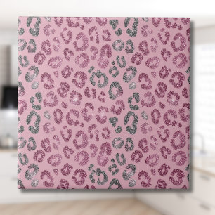 Elegant rosa silver glitter leopard på roséguld kakelplatta