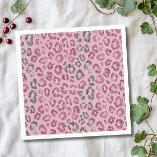 Elegant rosa silver glitter leopard på roséguld pappersservett