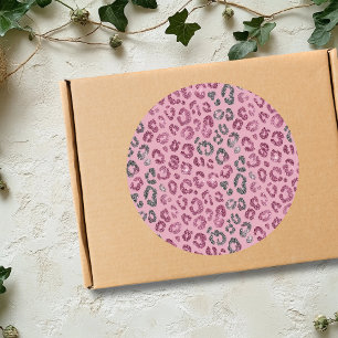 Elegant Rosa Silver Glitter Leopard på Roséguld Runt Klistermärke