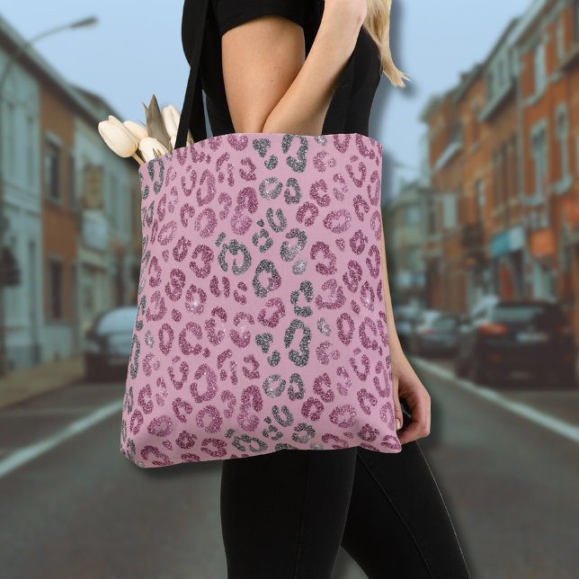 Elegant rosa silver glitter leopard på roséguld tygkasse (Skapare uppladdad)