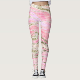 Elegant Rosa Silver Glitter Marble Mönster Chic Leggings
