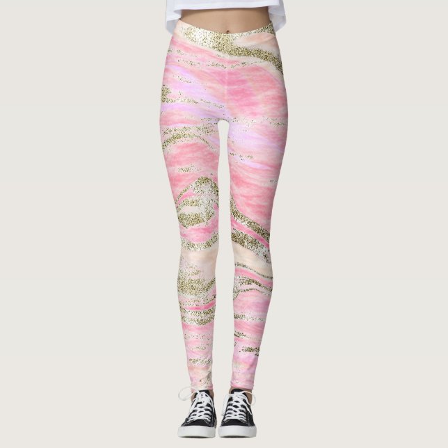 Elegant Rosa Silver Glitter Marble Mönster Chic Leggings (Framsida)
