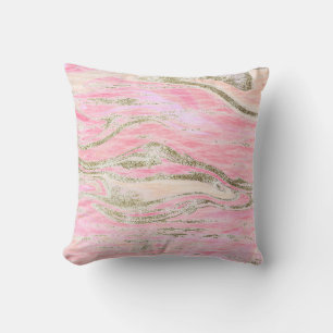 Elegant Rosa Silver Glitter Marble Mönster Glam Kudde
