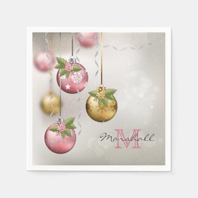 Elegant Rosa Silver Guld Ornamenter Monogram Pappersservett (Framsidan)