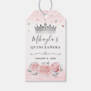 Elegant Rosa Silver Kron Tak Favorit Presentetikett