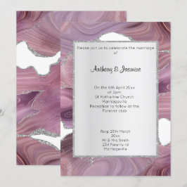 ELEGANT ROSA SILVER MARBLE BRÖLLOP INBJUDNINGAR